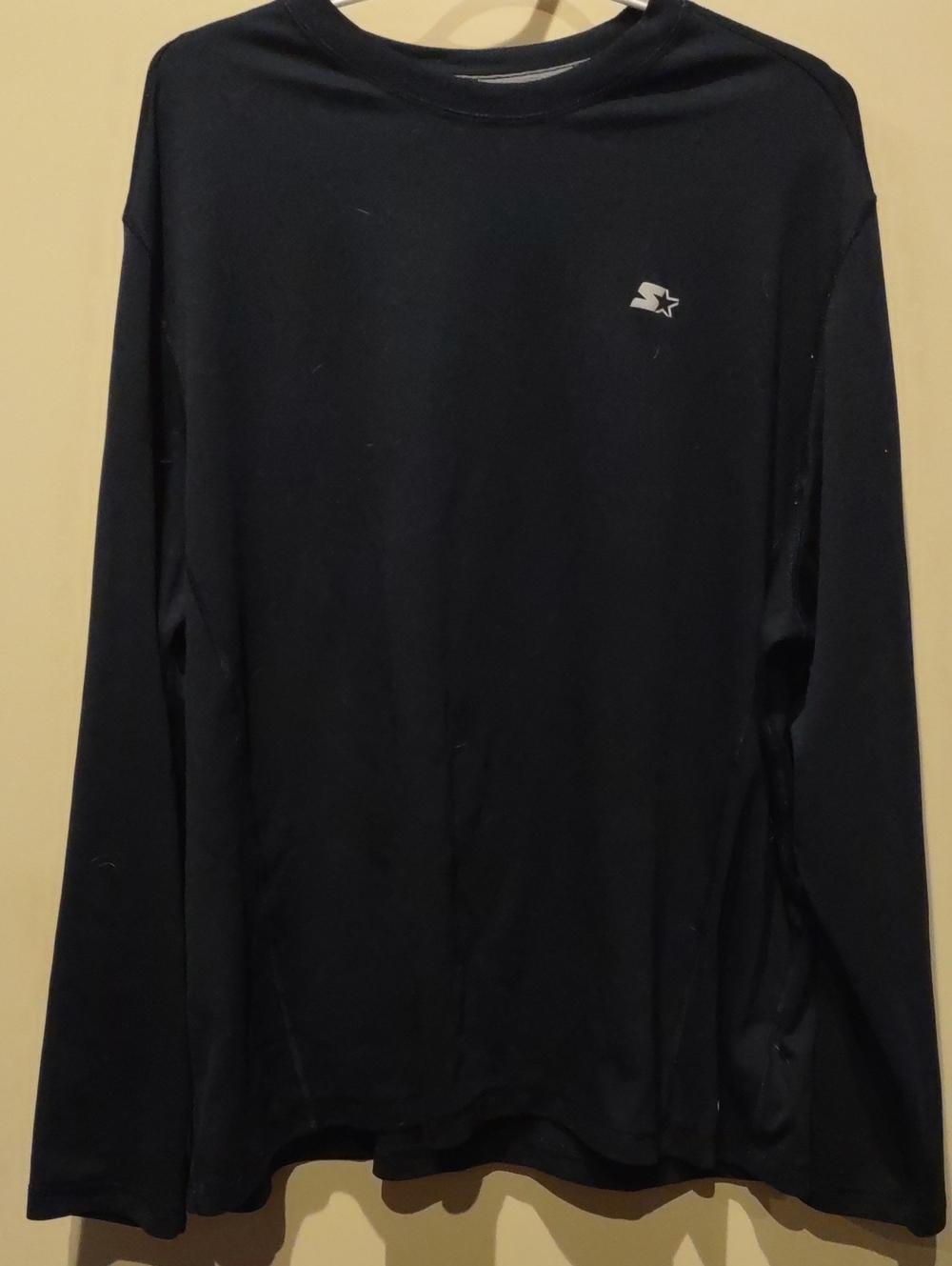 STARTER Long Sleeve Crewneck with Silver Logo, 3XL Navy Blue Stretch